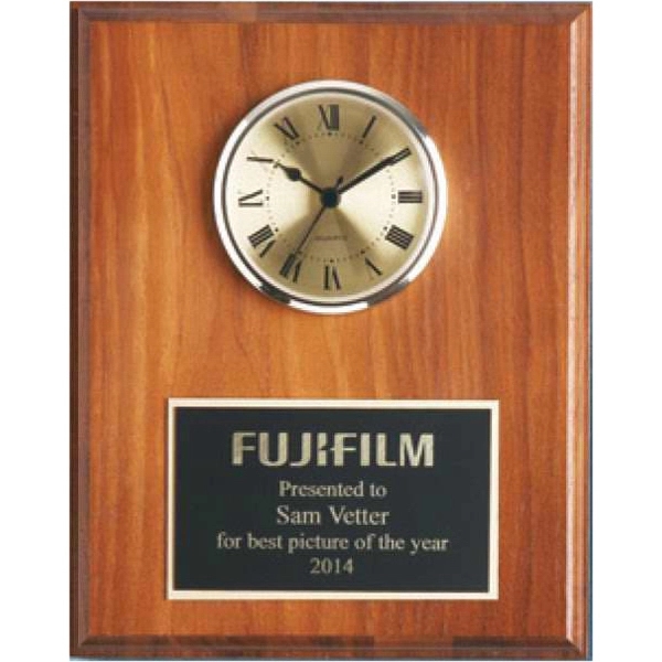 Walnut Square Edge Solid Wood Plaque W/ Clock (8" x 10") 3