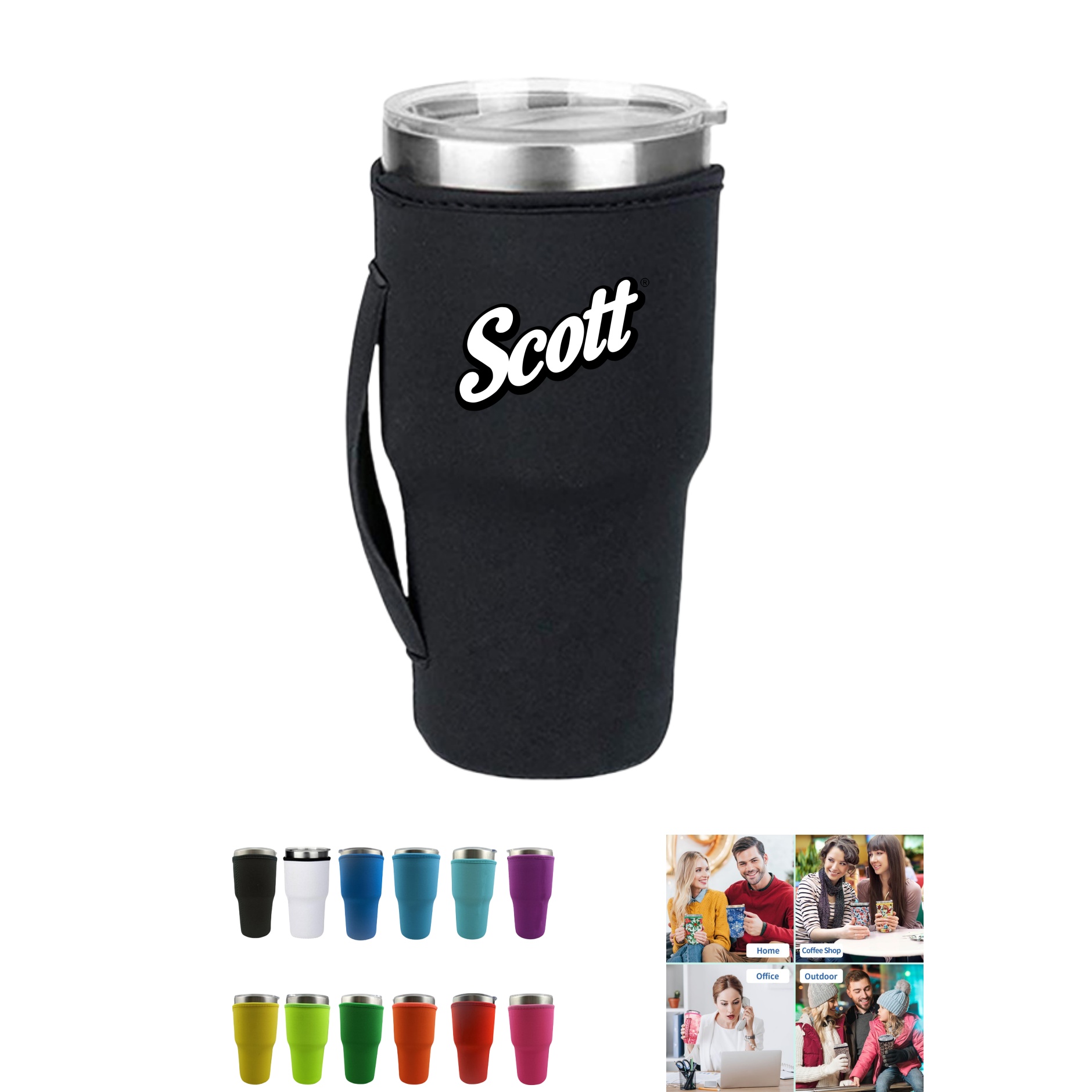 Neoprene Insulated Sleeves Cup Holder with Handle 5