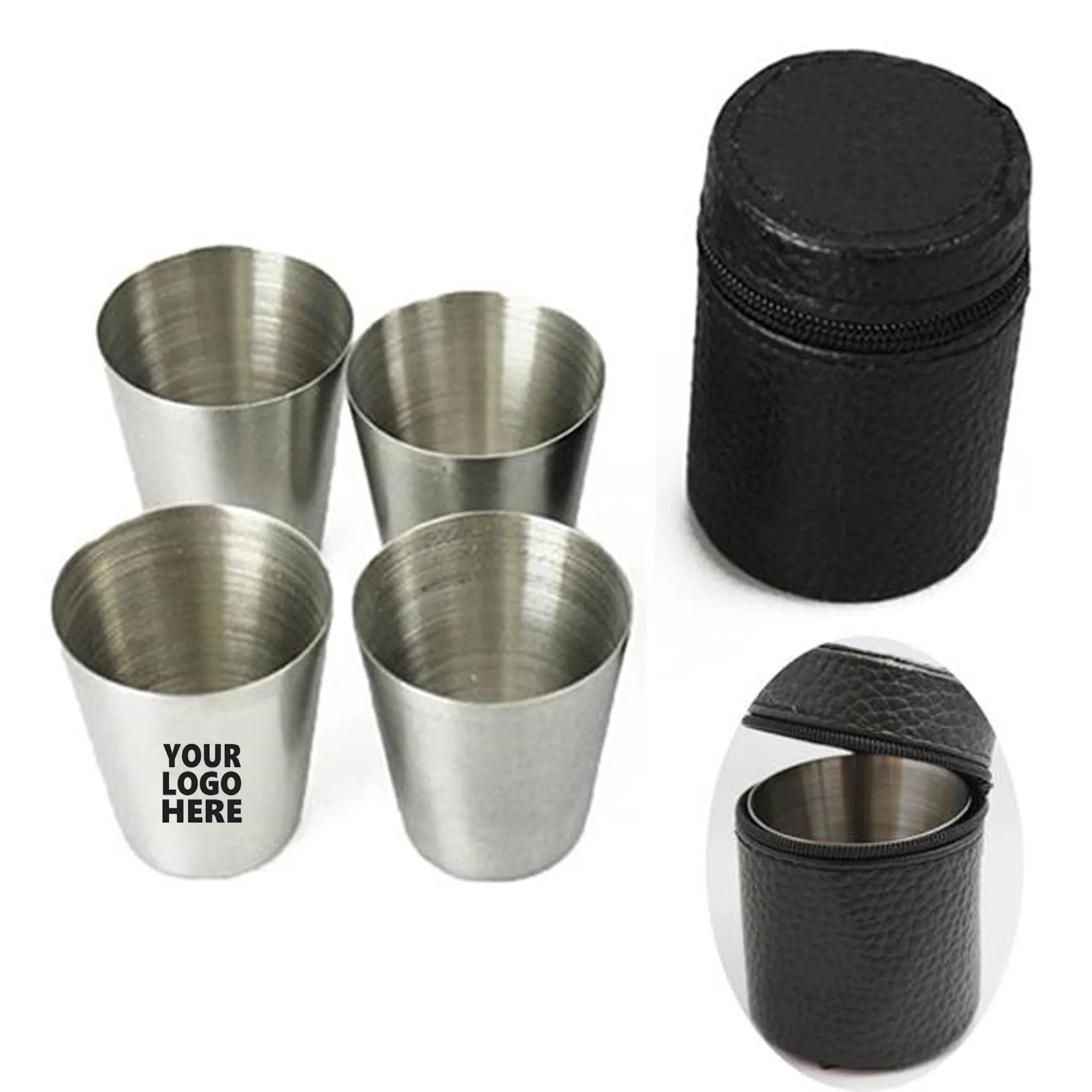 Set of 4 Stainless Steel Shot Cups Drinking Vessel With Blac 3