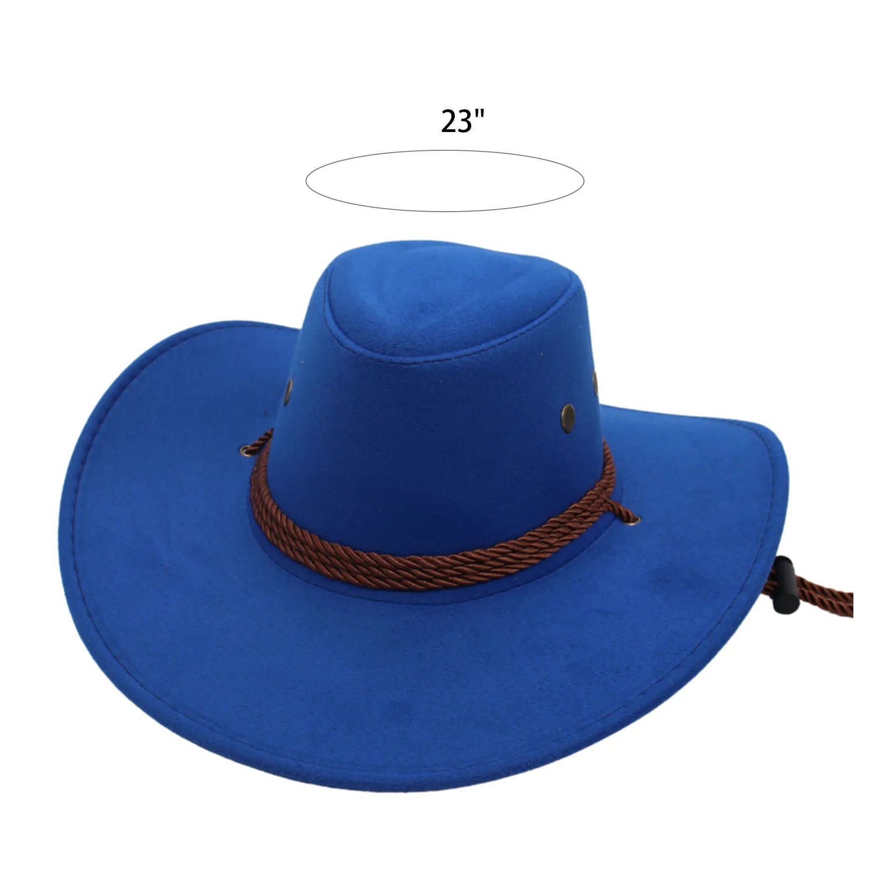 Belt Buckle Strap Felt Wide Brim Cowboy Hat 2
