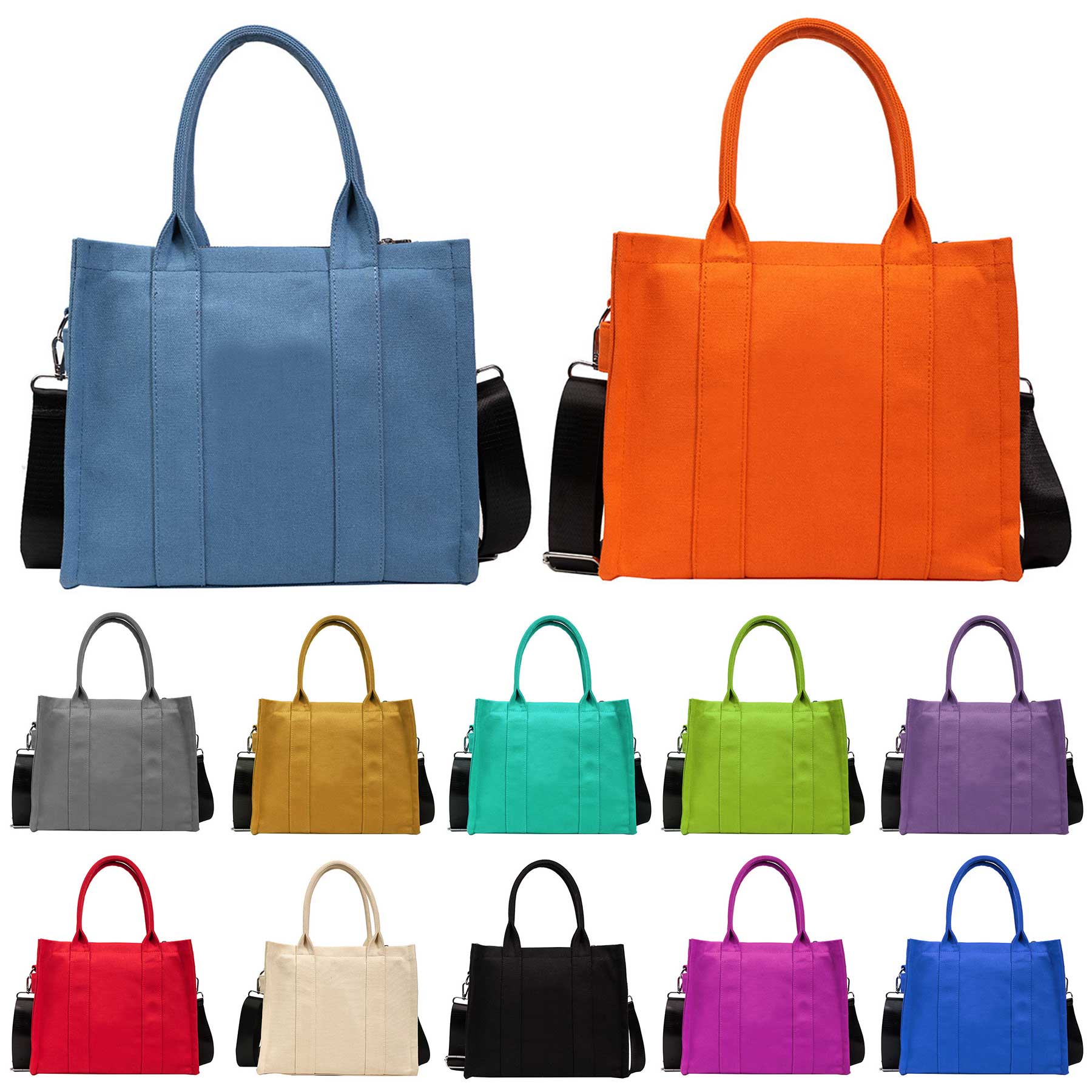 Adjustable Shoulder Straps Canvas Handle Zipper Tote Bags 1