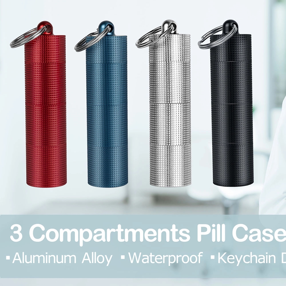 3 Compartments Aluminum Alloy Waterproof Pill Box Dispenser 3