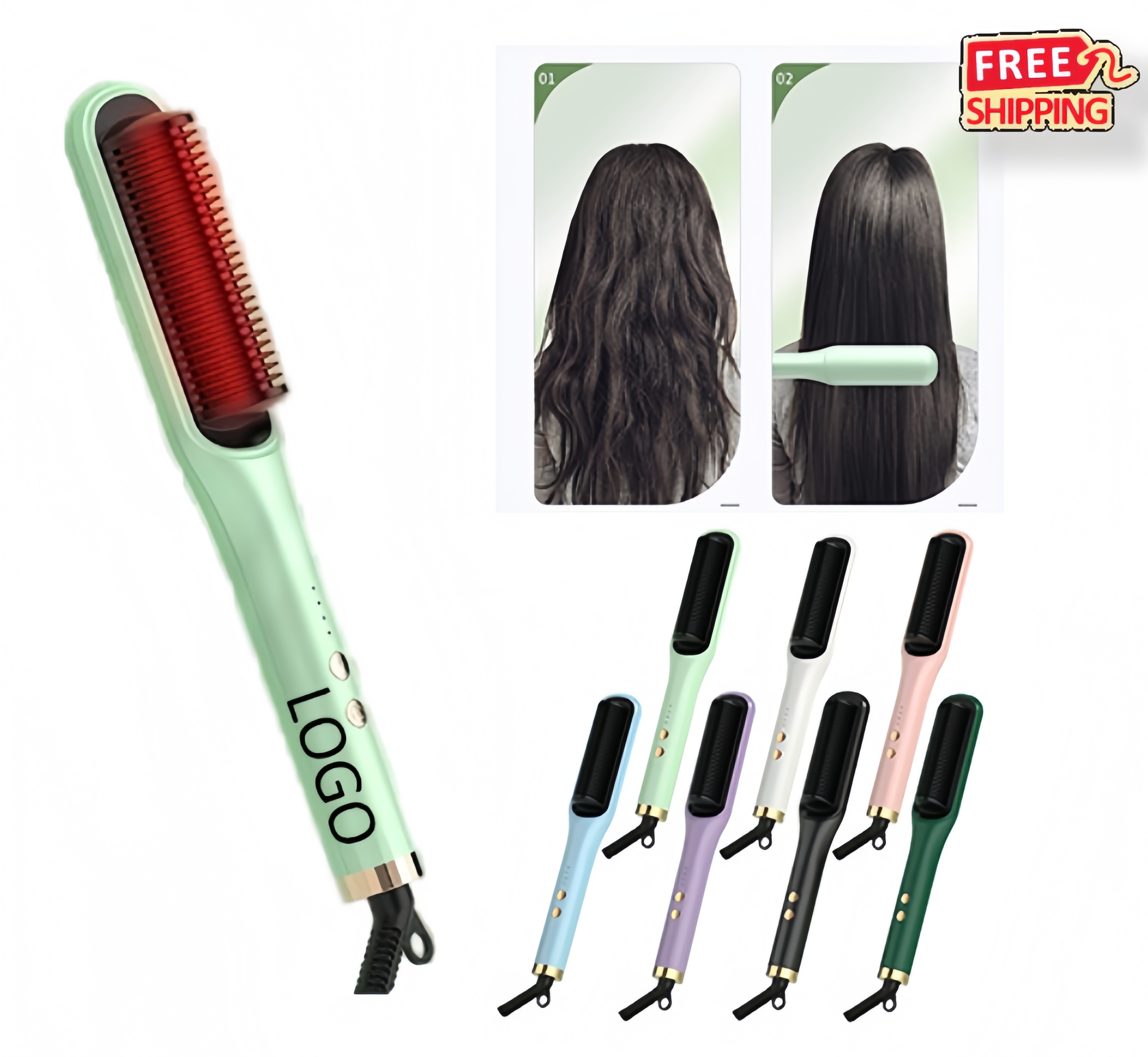 Ionic Hair Straightener Brush Adjustable Heat for Frizz Free Smooth Shiny Hair 1