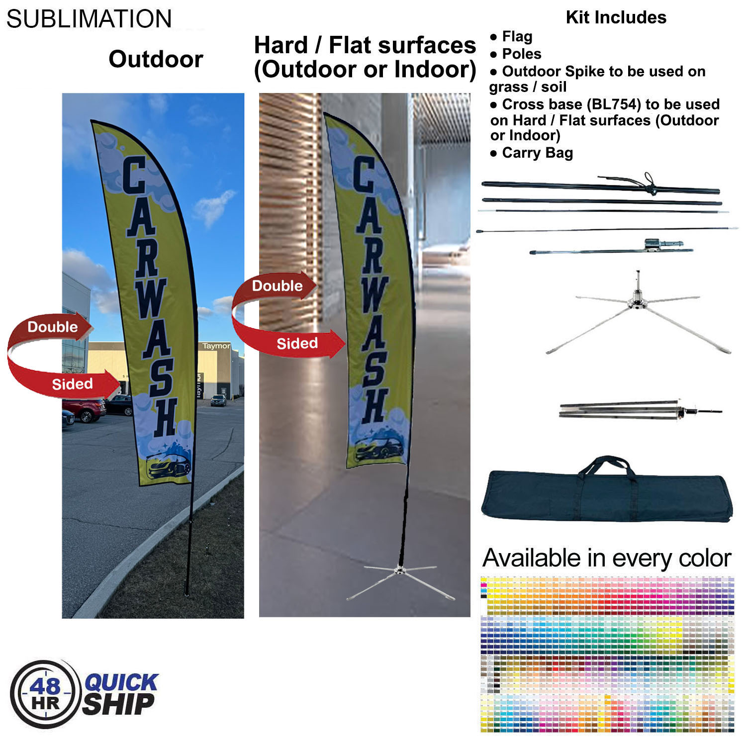 48Hr Quick Ship -13' Medium Feather Flag Kit, Full Color Graphic Double Sided, Outdoor & Indoor base 8
