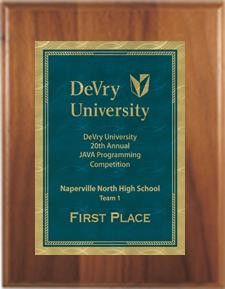7" x 9" Cherry Finish Plaque with a Blue/Gold Victory Sunray Plate 2