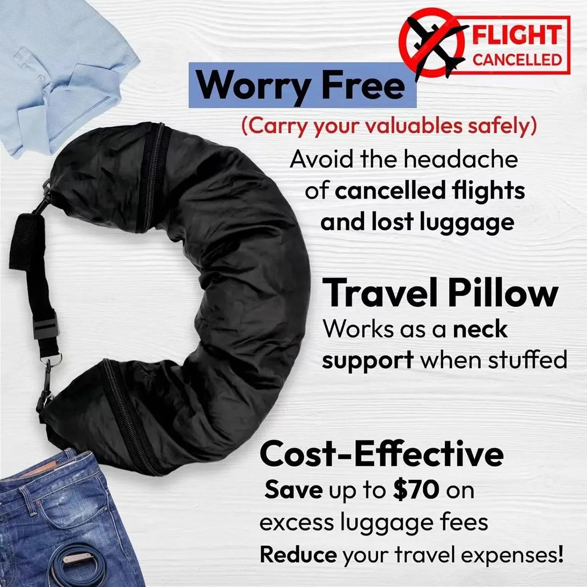 Convenient Stuffable Travel Neck Pillow Case cover 3