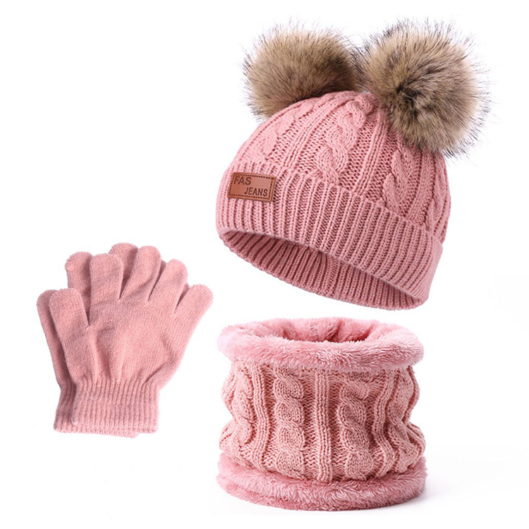 Kids Winter Knit Hat Scarf Glove Set 3