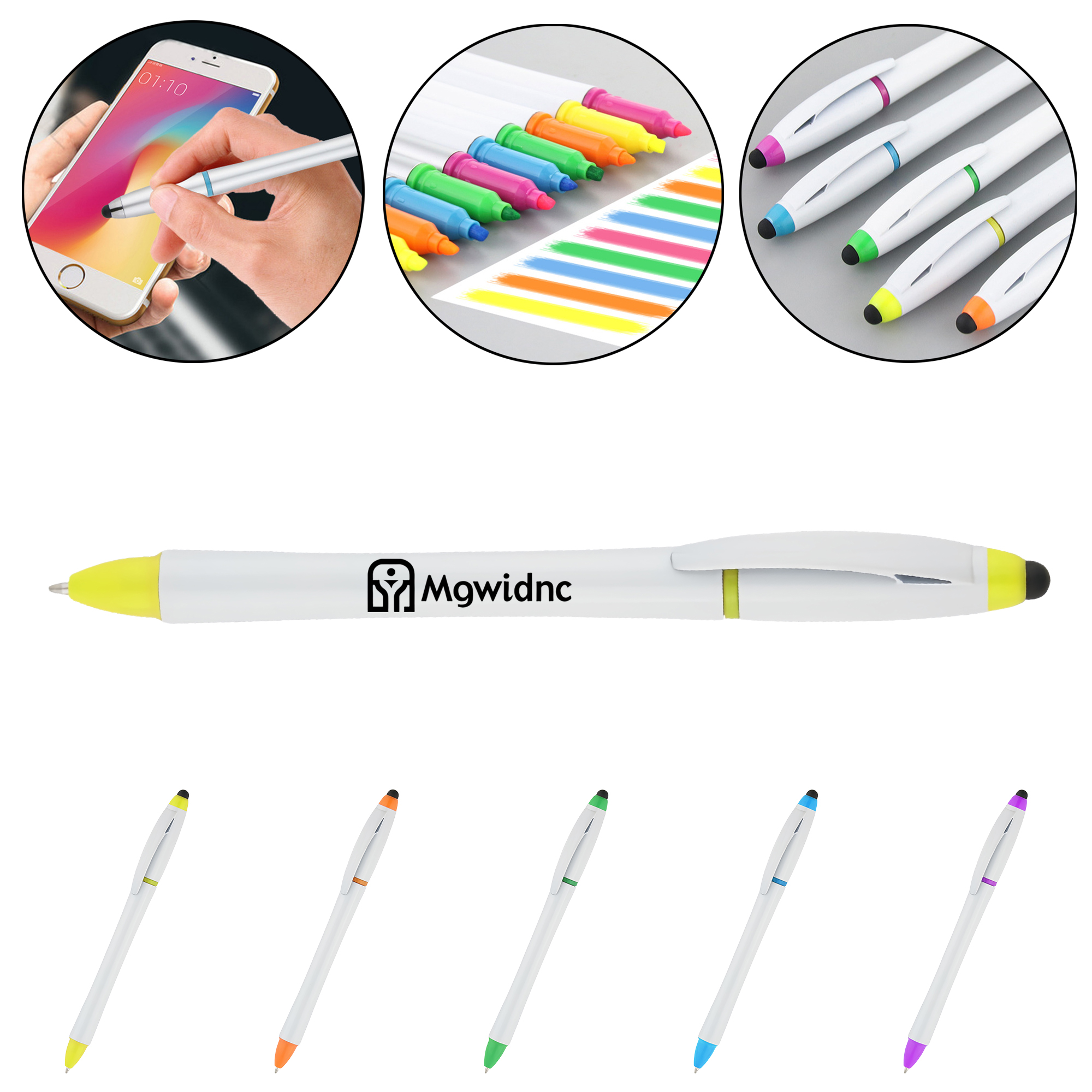 Dual-Ended Highlighter Ballpoint Pen Stylus - Multi-Function