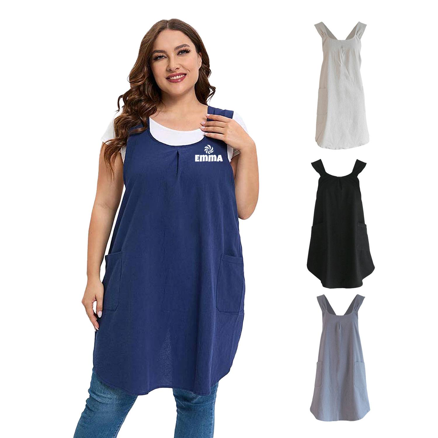 Linen Cotton Apron Cross-Back Straps Dual Pockets 2
