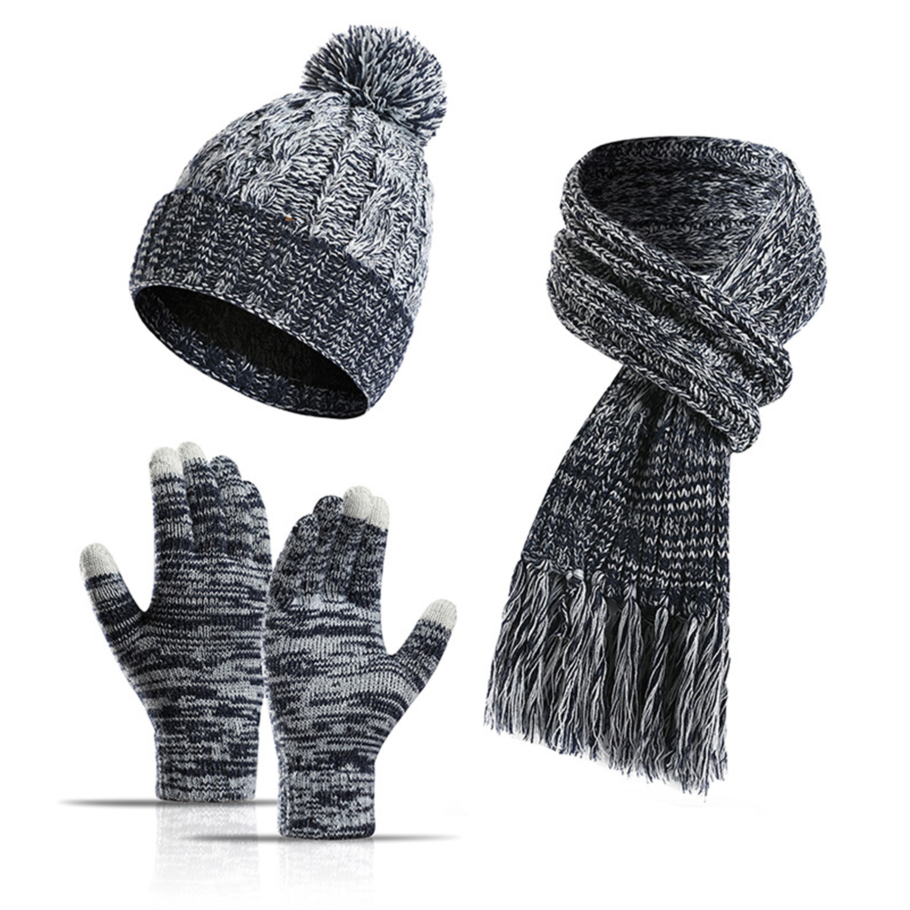 3 in 1 Pom Pom Hat Long Scarf and Touch Screen Gloves 5