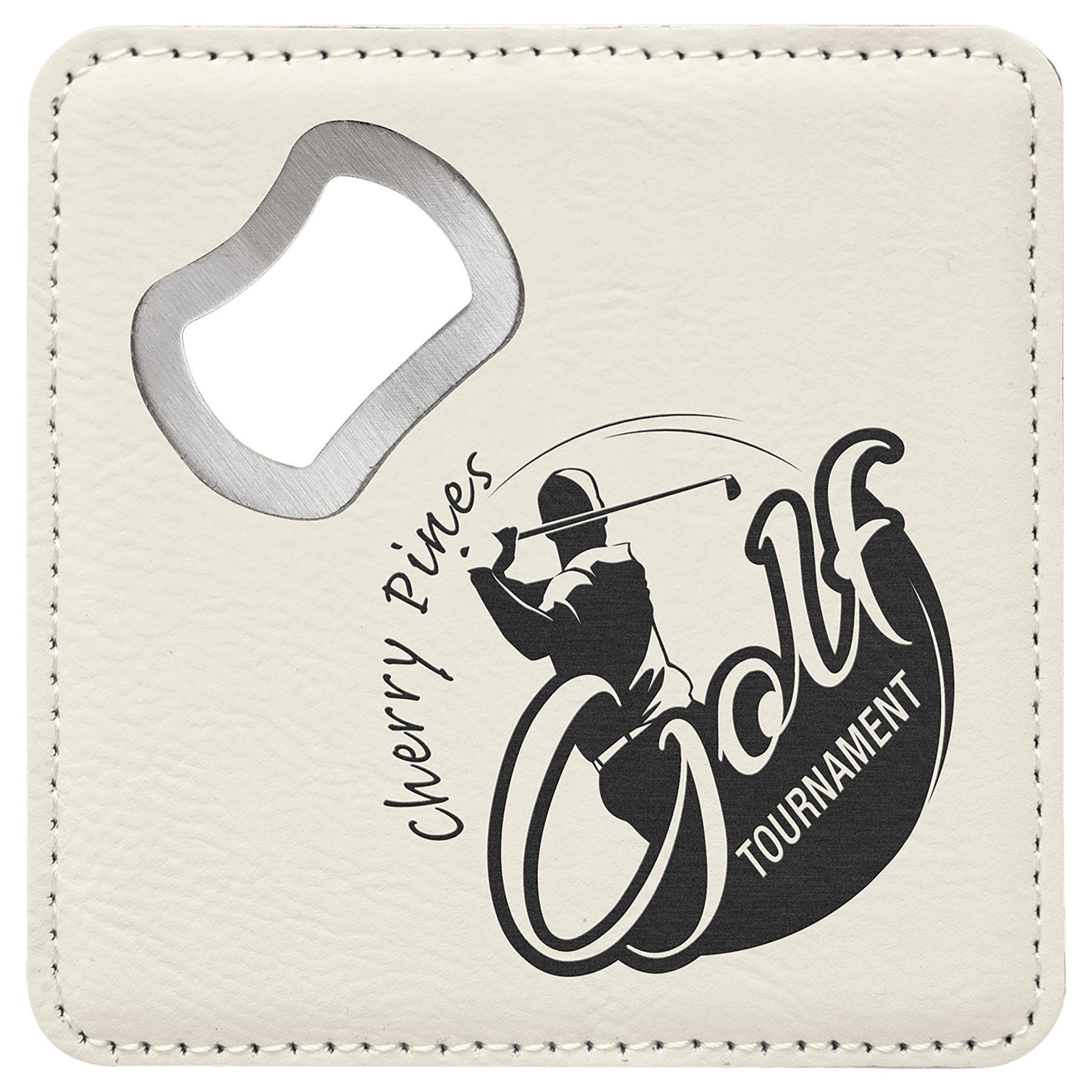 4" x 4" Square White Leatherette Bottle Opener Coaster 2