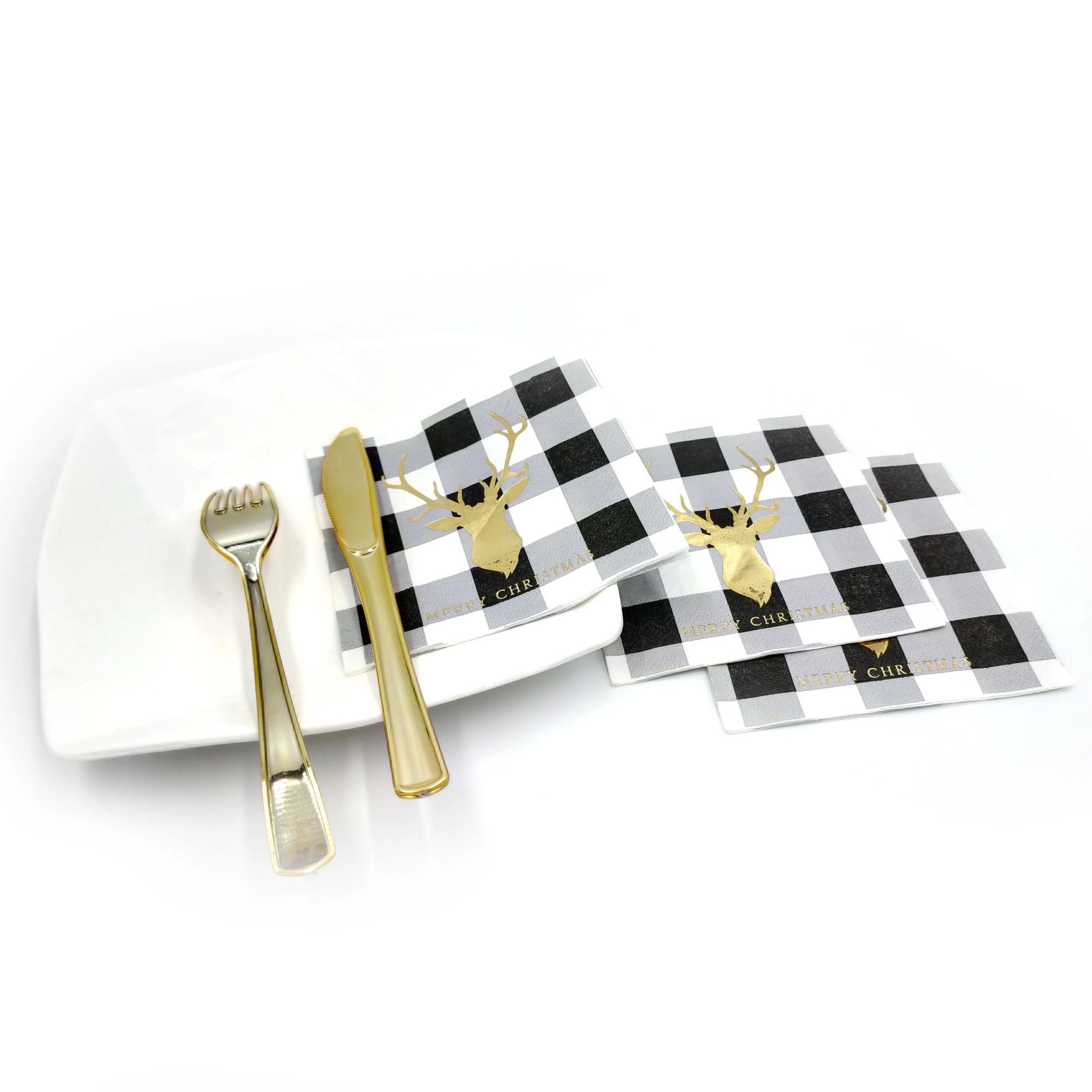 Custom Black And White Gingham Disposable Paper Napkins 6
