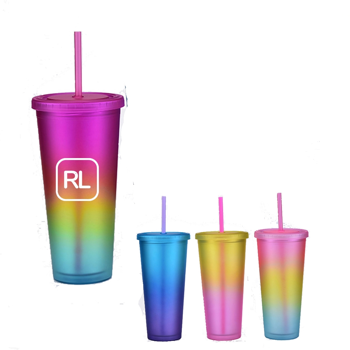 24 Oz Double Wall Colorful Plastic Tumblers With Lids 2
