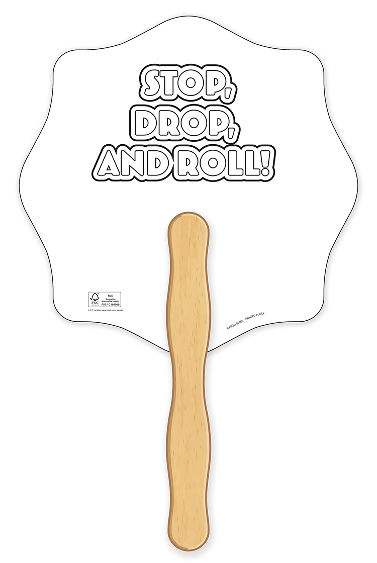 HAND FANS - Coloring Fan, Fire Badge Shape 5