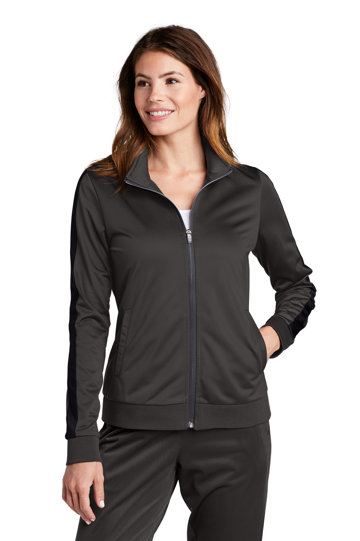 Sport-Tek Women's Tricot Sleeve Stripe Track Jacket. LST94 26