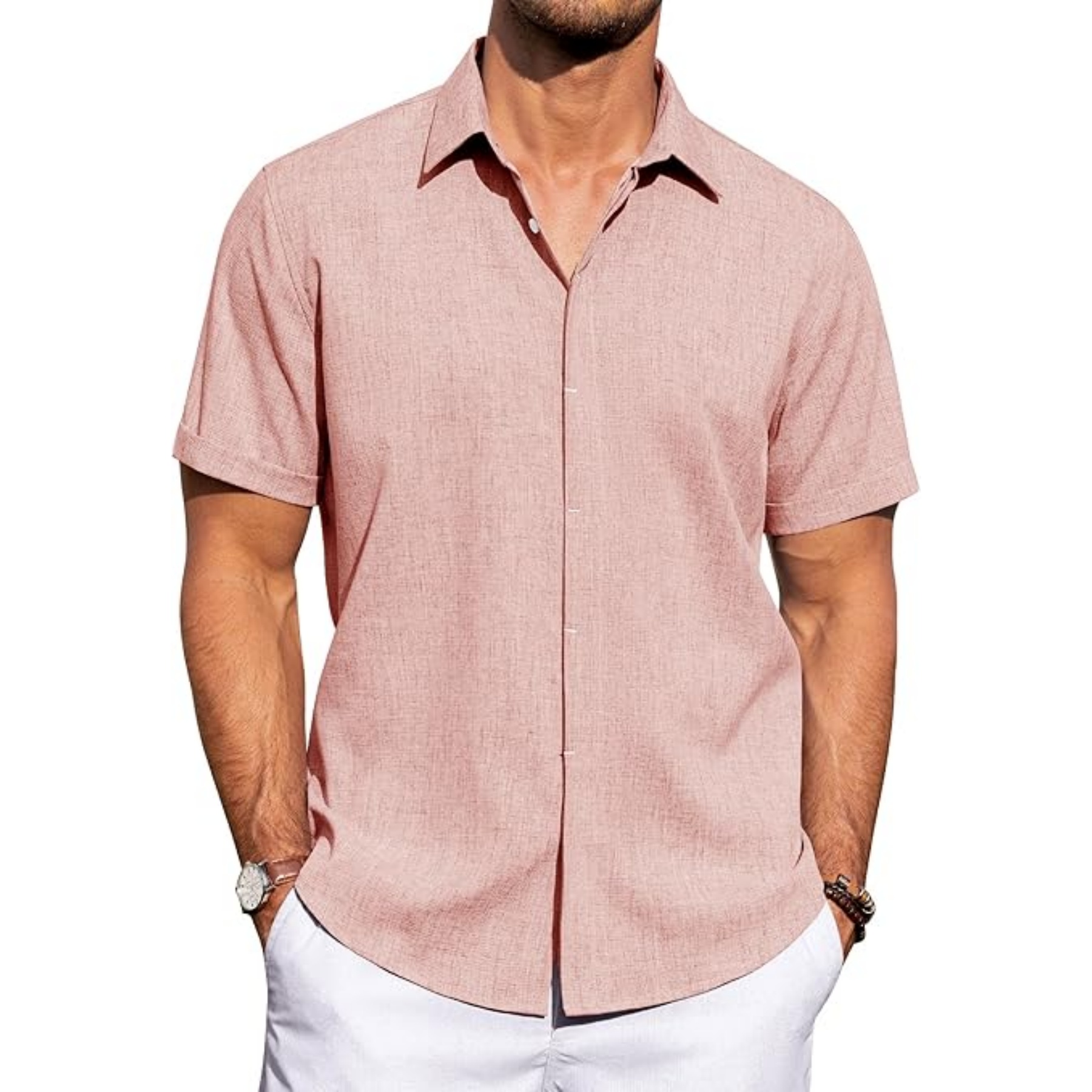 Men's Linen Casual Short Sleeve Shirt 16