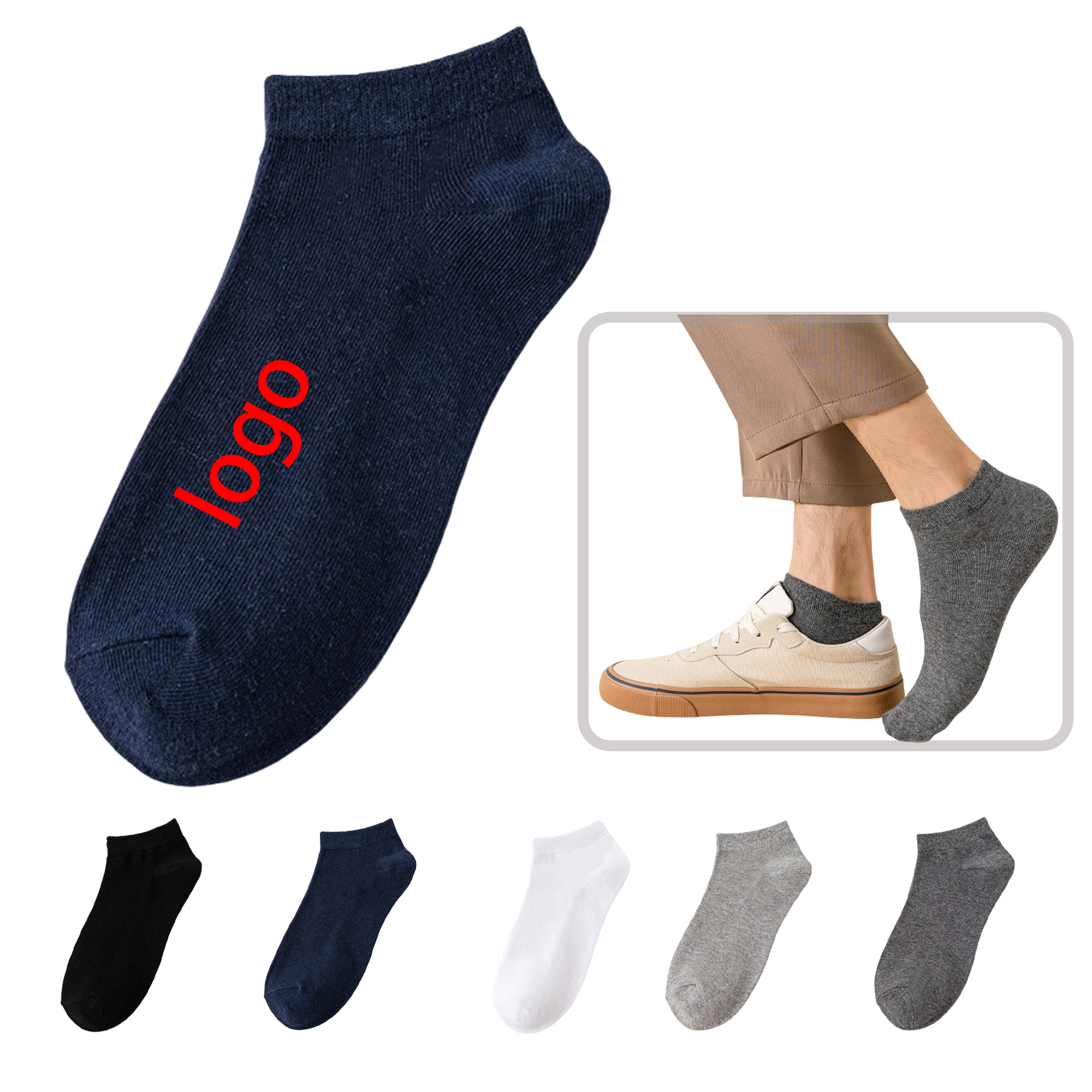 Custom Logo Men's Cotton No Show Socks - Soft, Breathable & Premium Quality 2