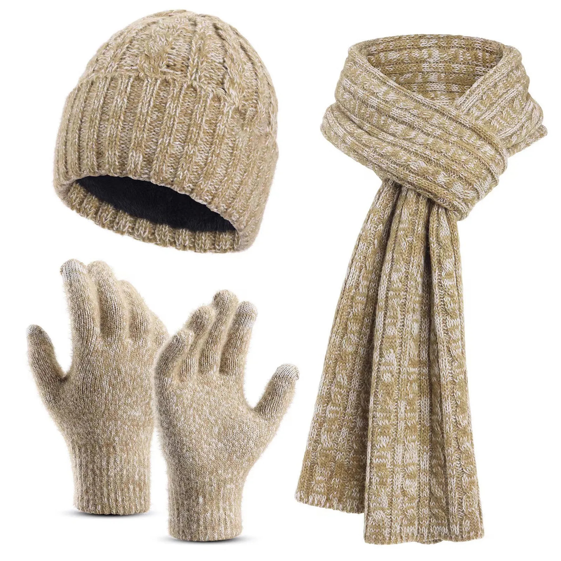 Polyester Knitted Gloves Hat Scarf 3-Piece Set 9