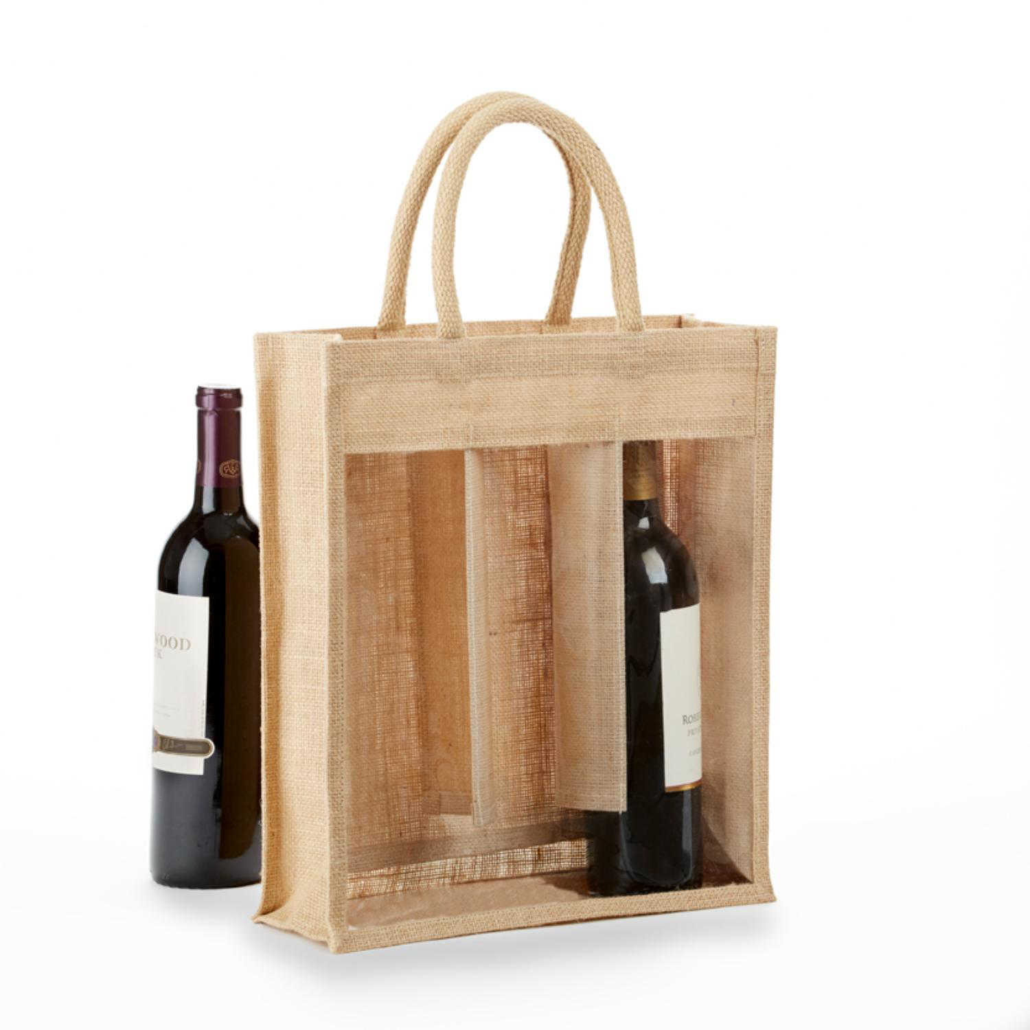 Eco-Friendly Jute Bag with Clear Front for Bottles, custom tote bag with logo imprint 4