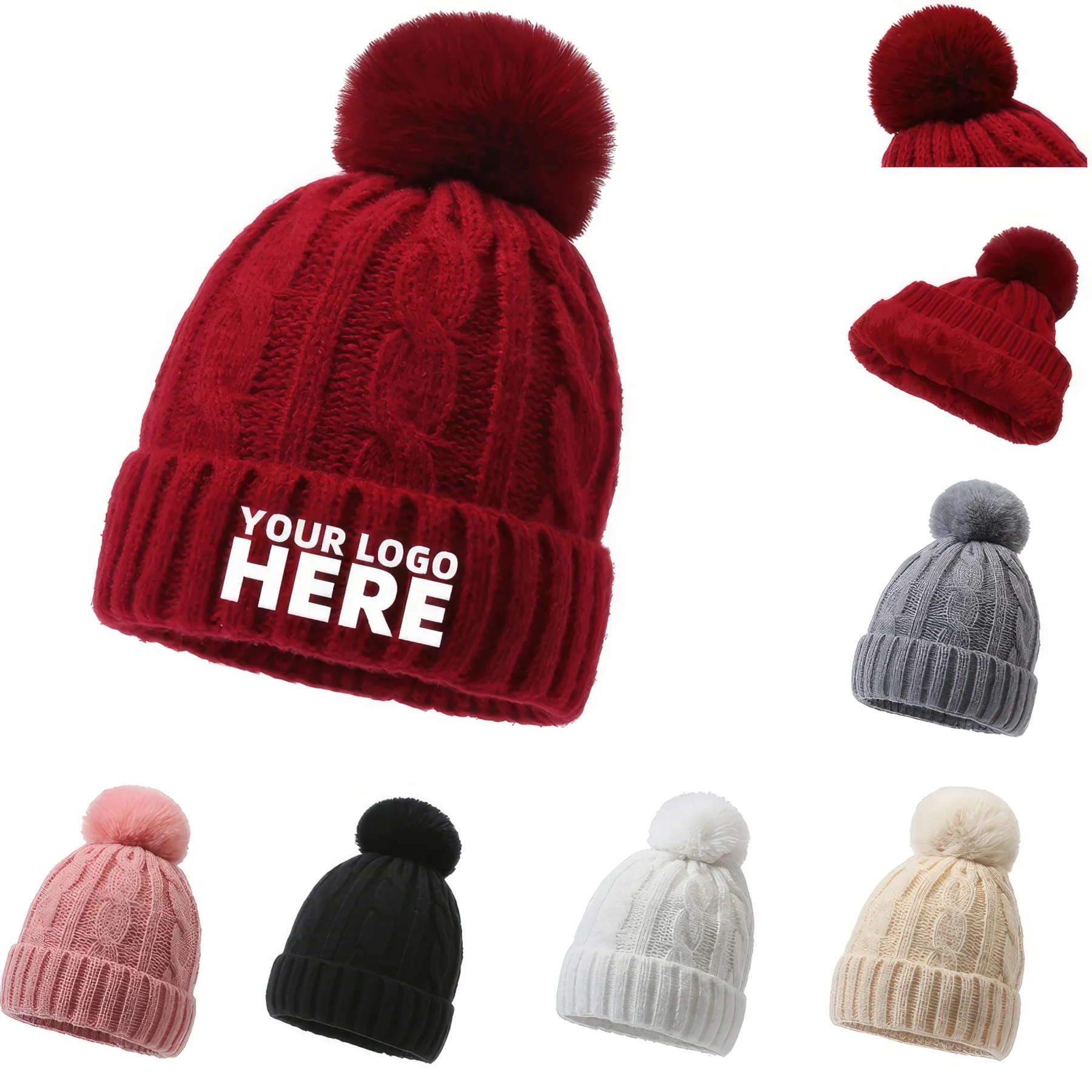 Pompom Winter Soft Warm Ski Cap 3
