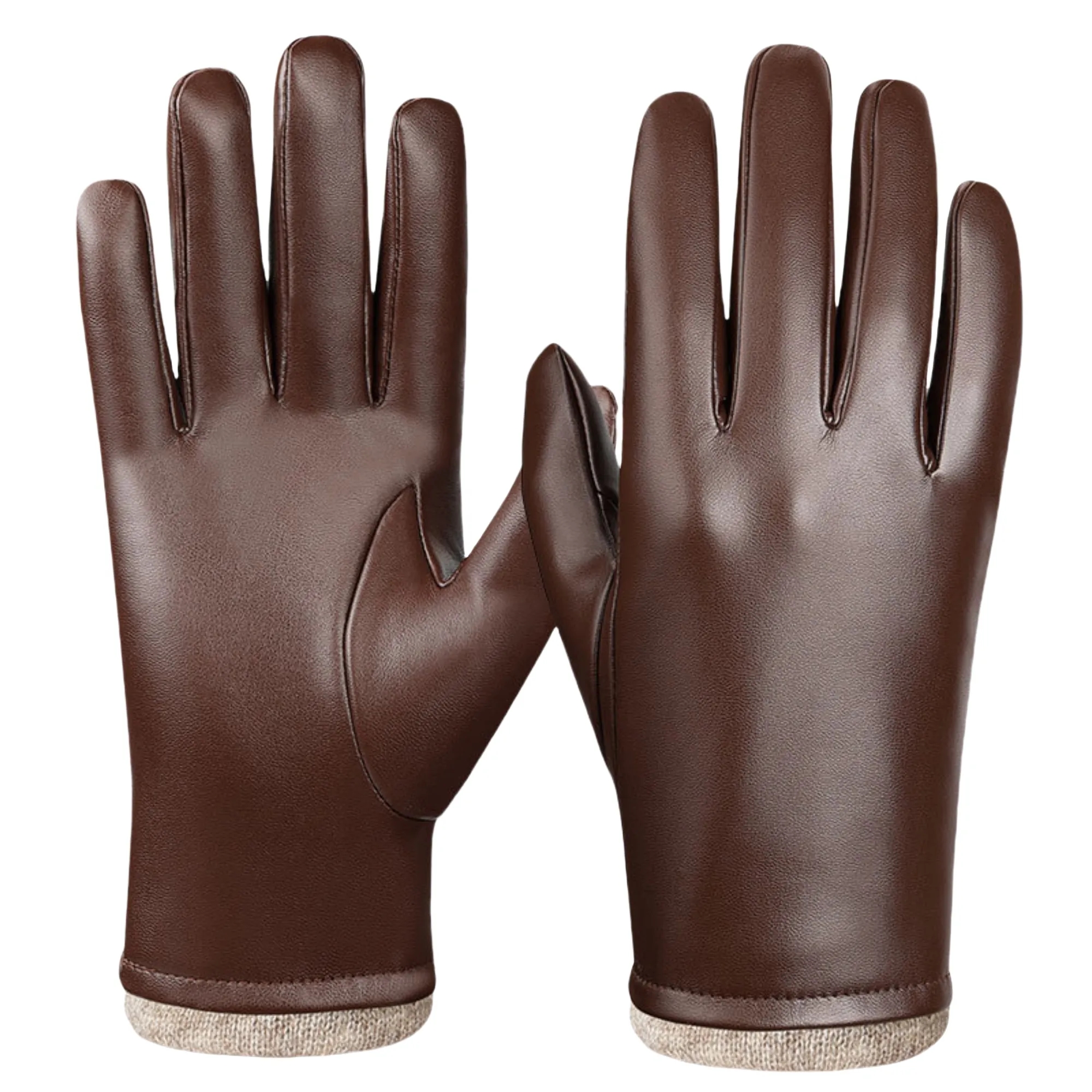 Winter PU Leather Gloves Warm Wool Lining Touchscreen 4