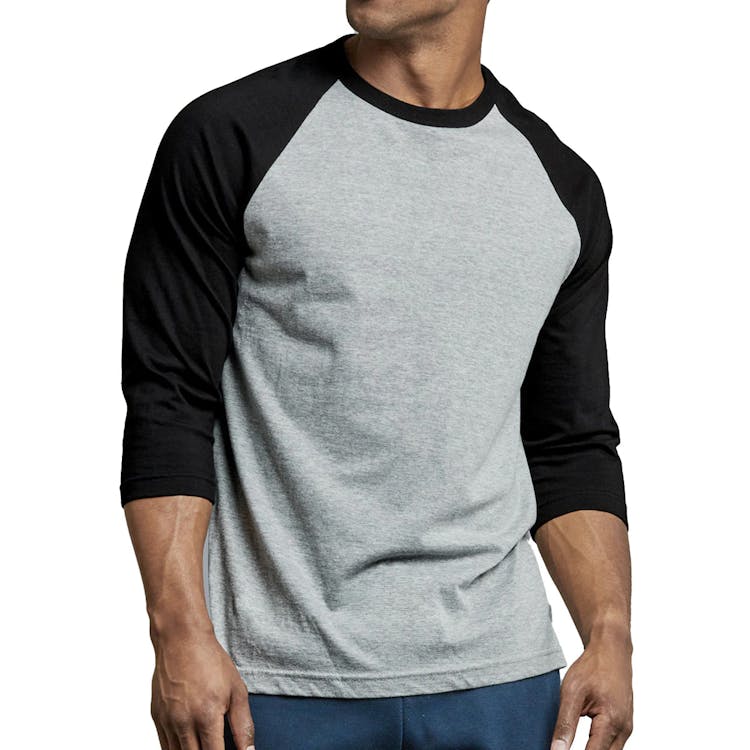 Men's 3/4 Sleeve Baseball T-Shirt - Large Black/Light Gray 2