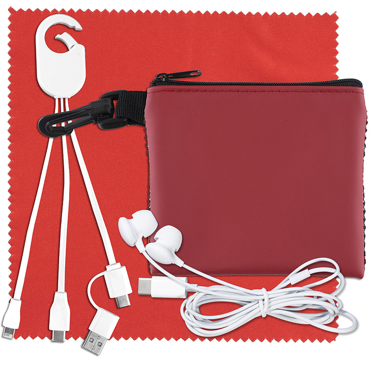 "TechMesh Hang Tunes" Mobile Tech Charging Kit with Earbuds and Charging Cable in Mesh Zipper Pouch 4