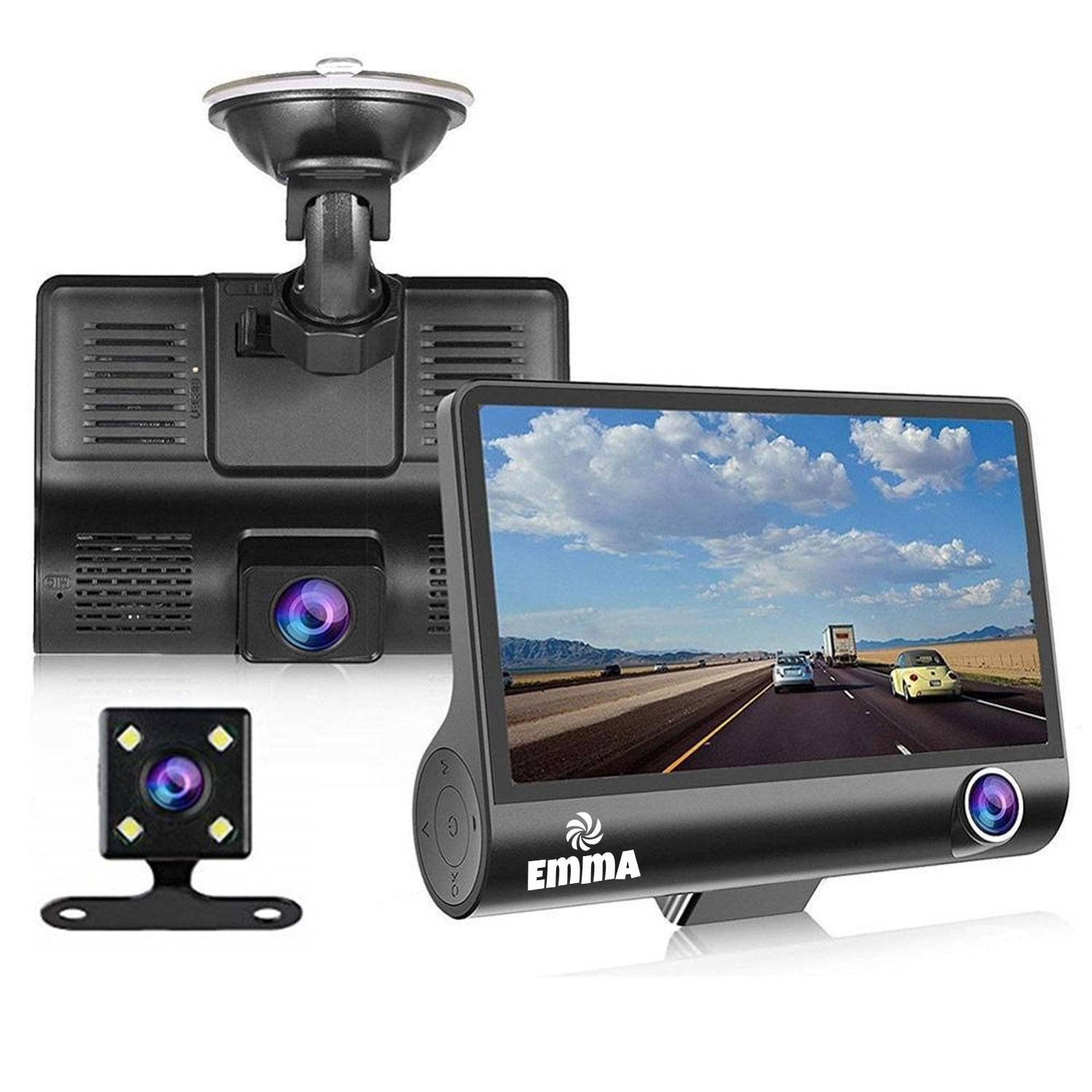 4-Inch 3 Lens 1080p HD Dash Cam Recorder
