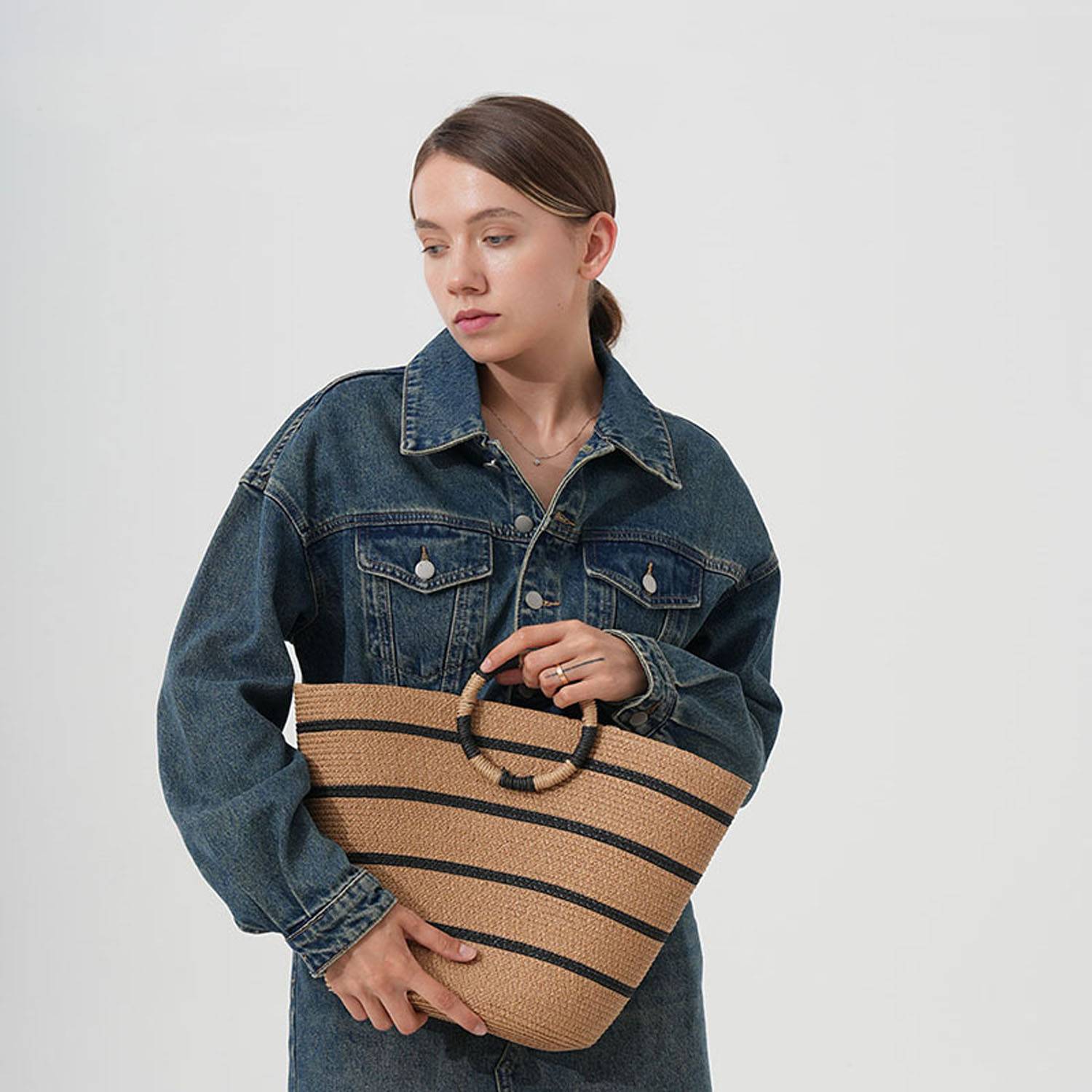 Large Capacity Women Straw Tote Bag, custom tote bag with logo imprint 6