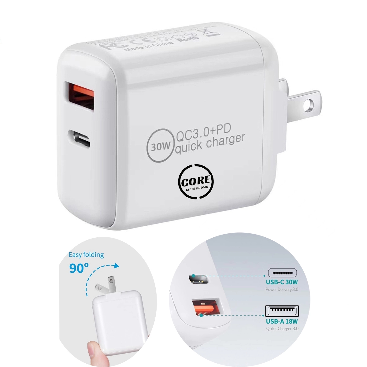 30W 2-Port Pd 3.0 Fast Charger Usb Wall Power Adapter 2