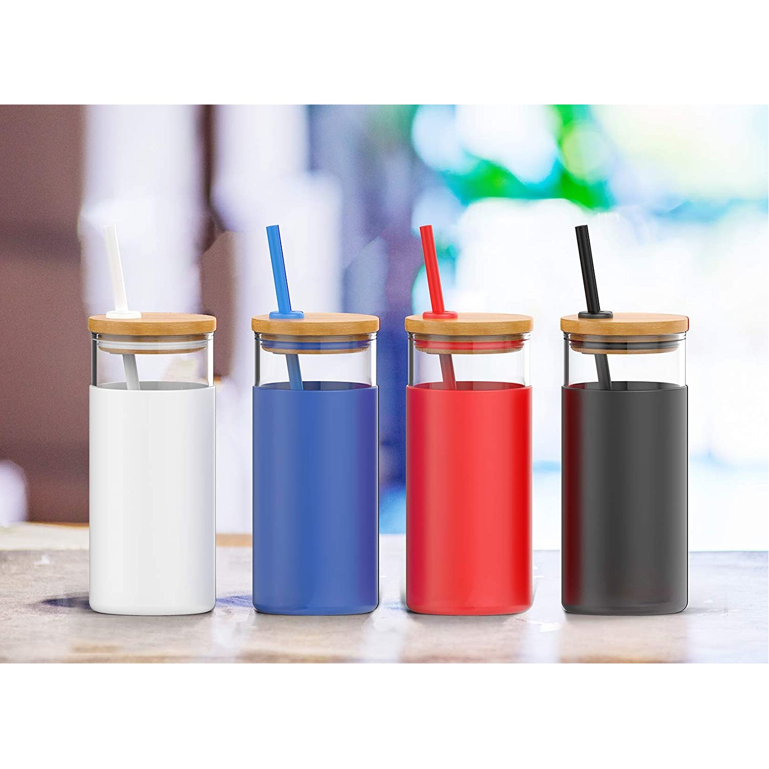 20Oz Glass Tumbler Straw Silicone Protective Sleeve Bamboo Lid 5