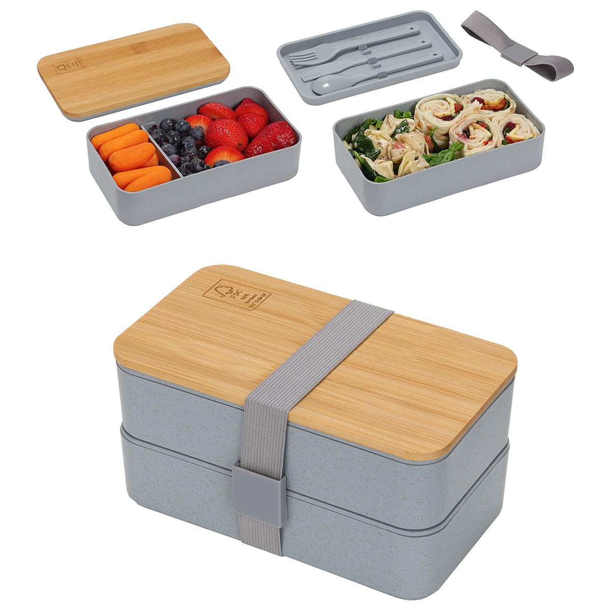 Double Decker Lunch Box with FSC® Bamboo Lid & Utensils 26