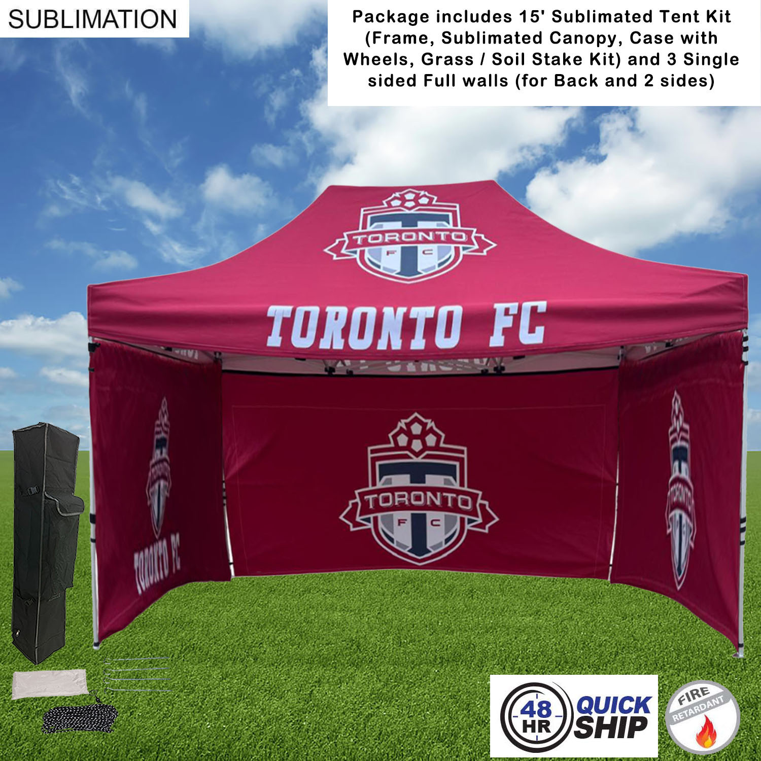 48Hr Quick Ship - Full Privacy Tent Package, 15' Sublimated Tent kit, 3 single sided Full walls 18