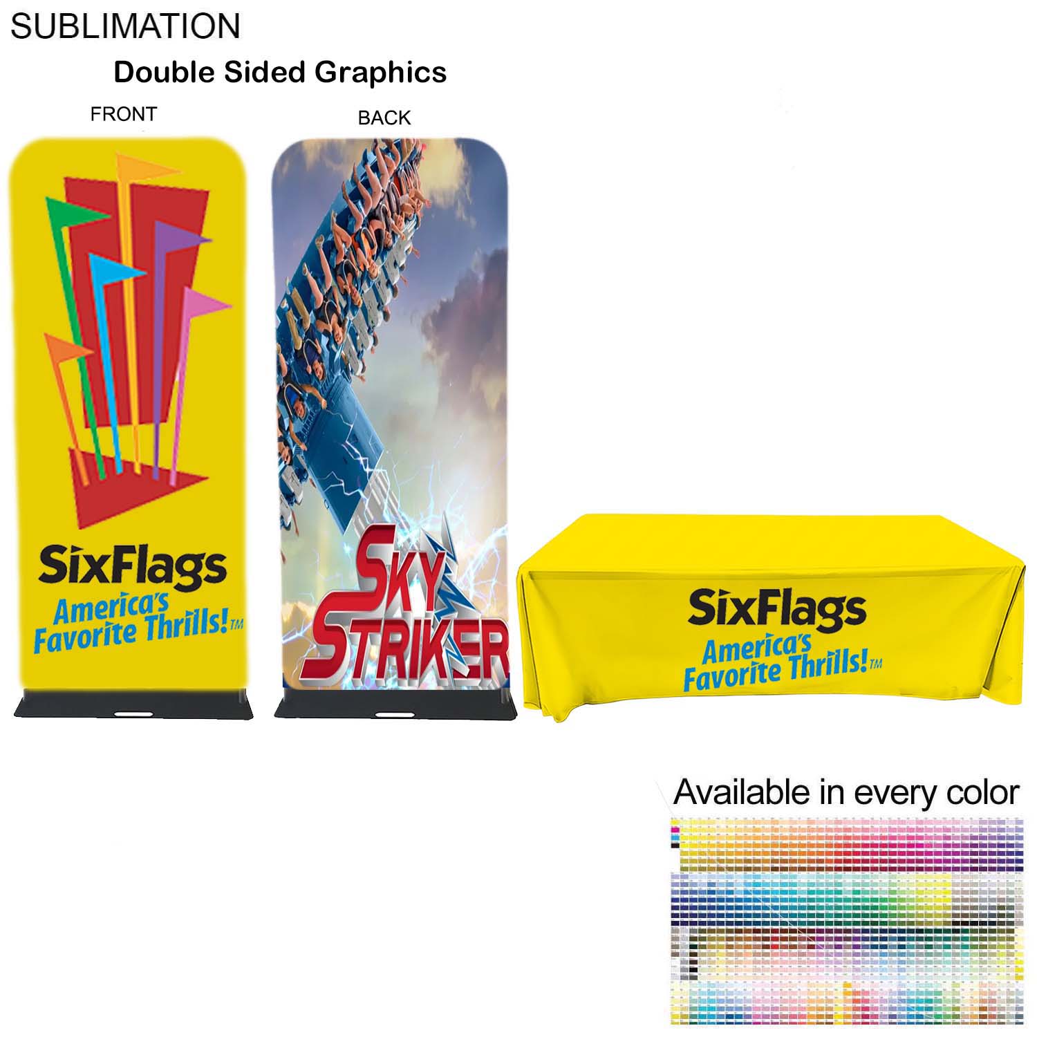 Event package, 3'W Fabric banner with steel base and Premium 6' tablecloth closed back 17