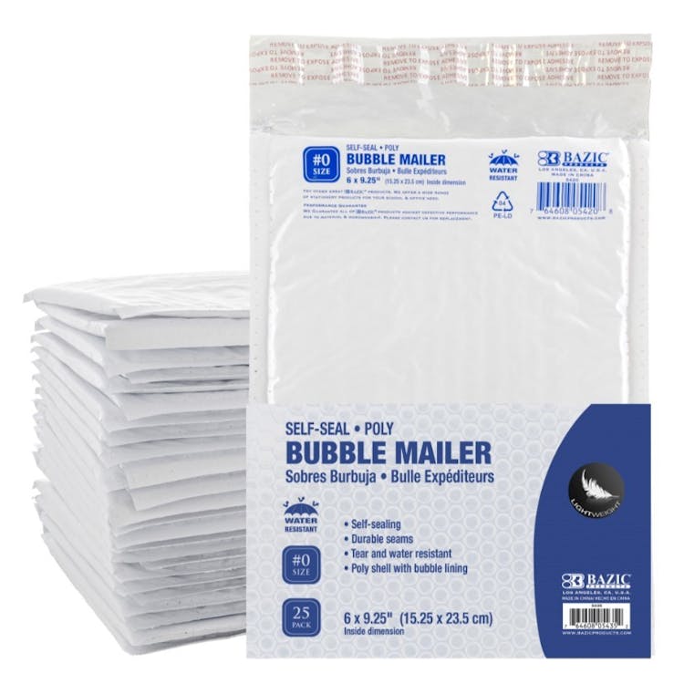 #0 Poly Bubble Mailer - 6" x 9.25" 25 Pack