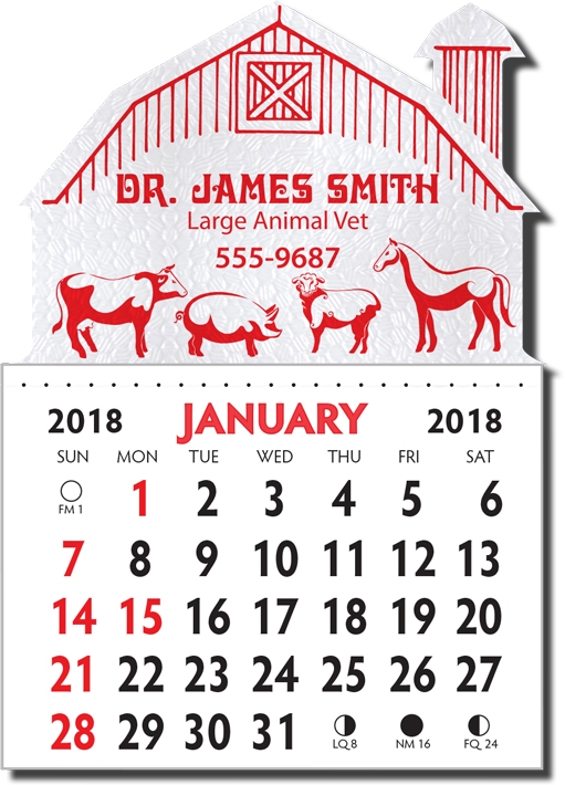 Designer Shaped Kwik-Stik 6 Mill Smooth Vinyl Calendar w/ Barn Shape 2