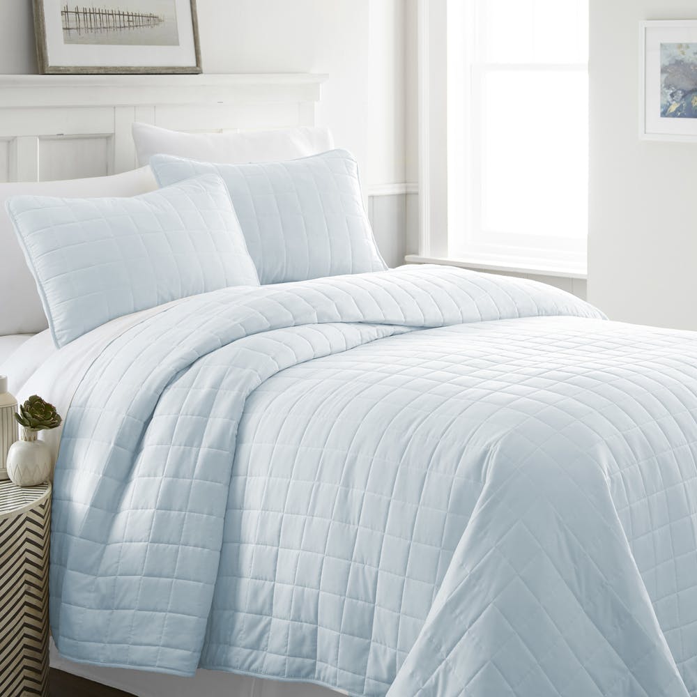 Quilted Coverlet Sets - Pale Blue Twin 2 Piece 2