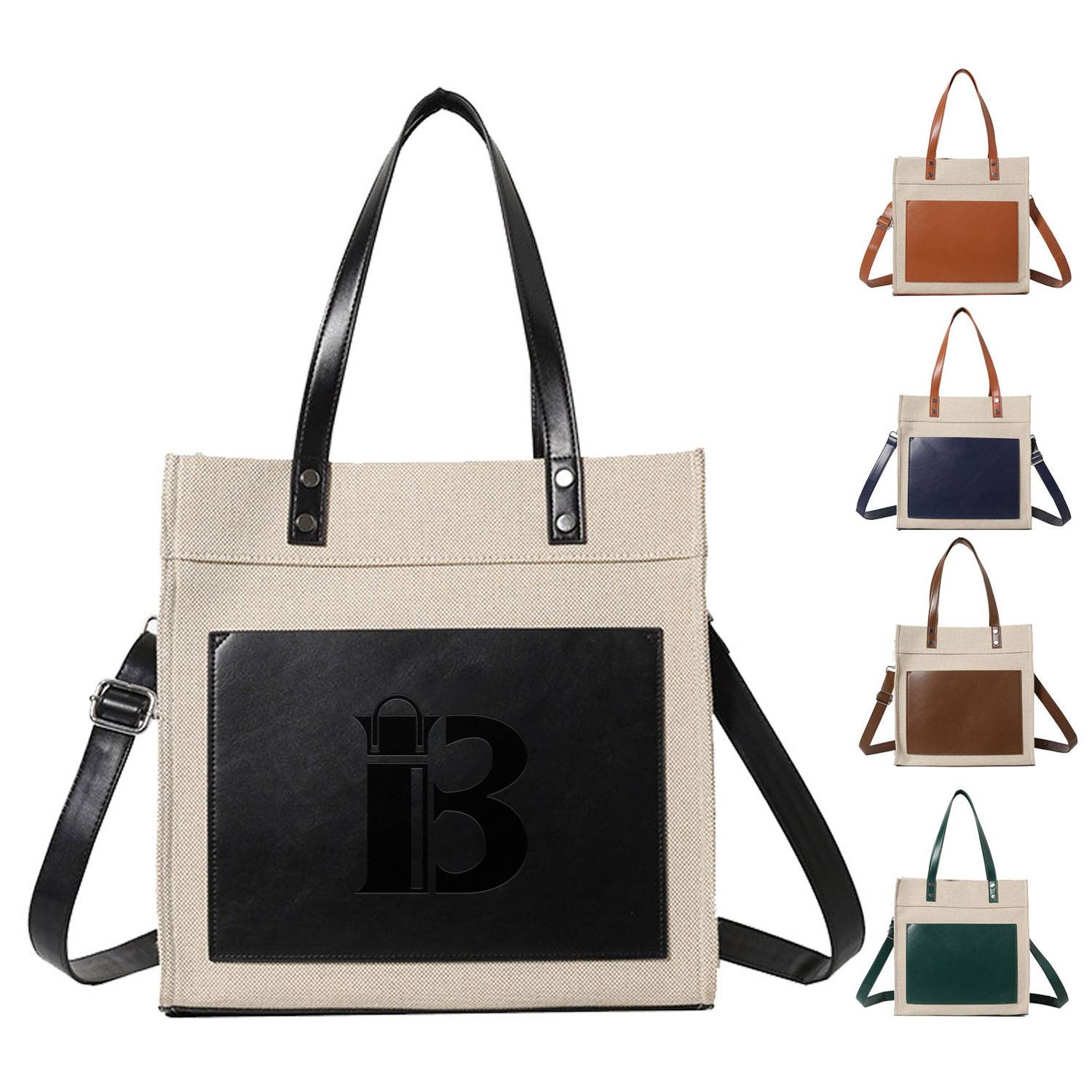 Canvas Tote Bag PU Leather Handles Adjustable strap, custom tote bag with logo imprint 1