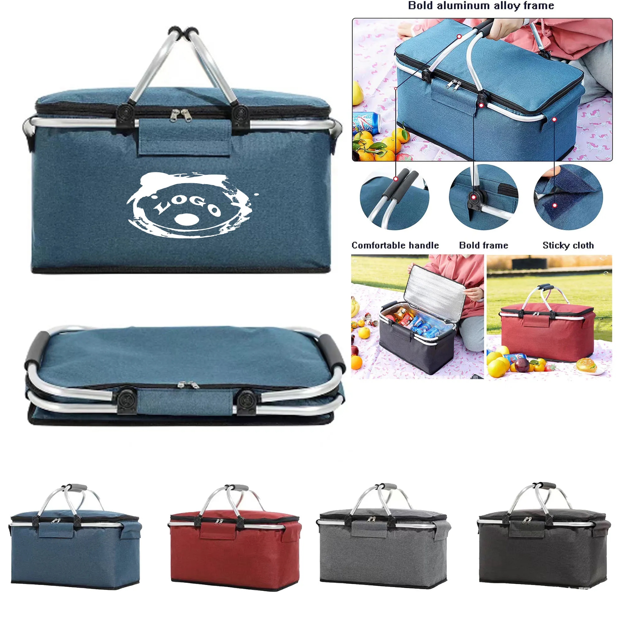 Portable Collapsible Insulated Picnic Basket with Handles 2