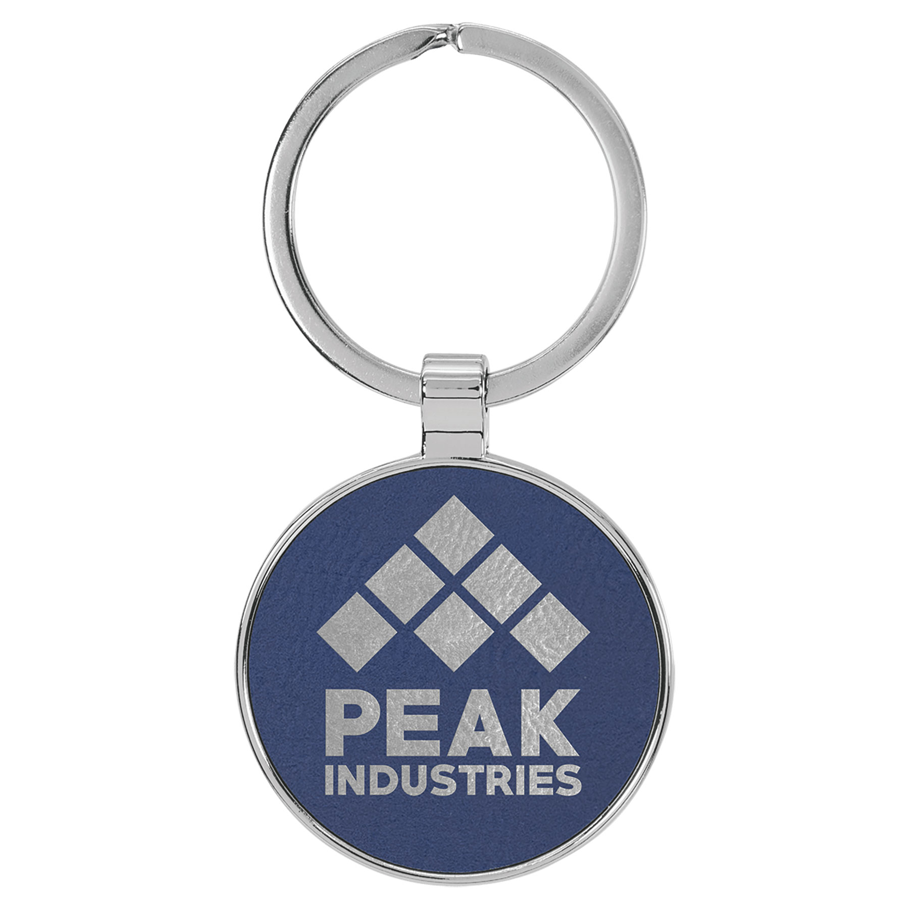 Blue & Silver Leatherette/Metal Round Keychain