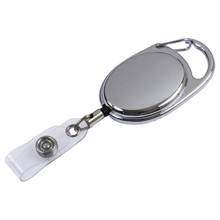 "Pataskala" 30" Cord Shiny Chrome Finish Solid Metal Retractable Badge Reel and Badge Holder with L 7