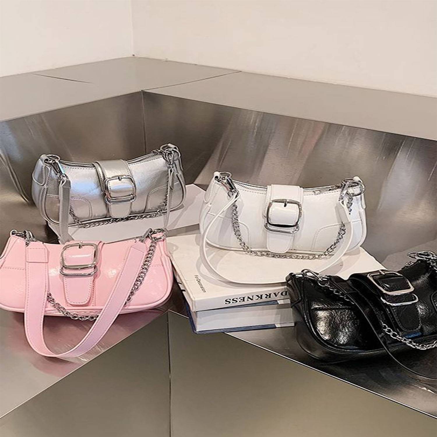 PU large capacity single shoulder square women's tote bag 6