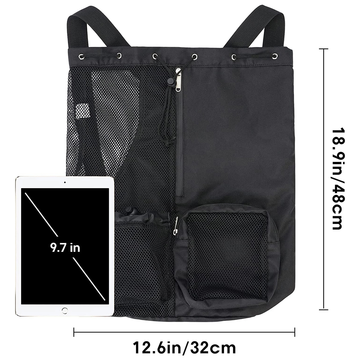 Swim Mesh Beach Drawstring Backpack Bag with Wet Pocket 4