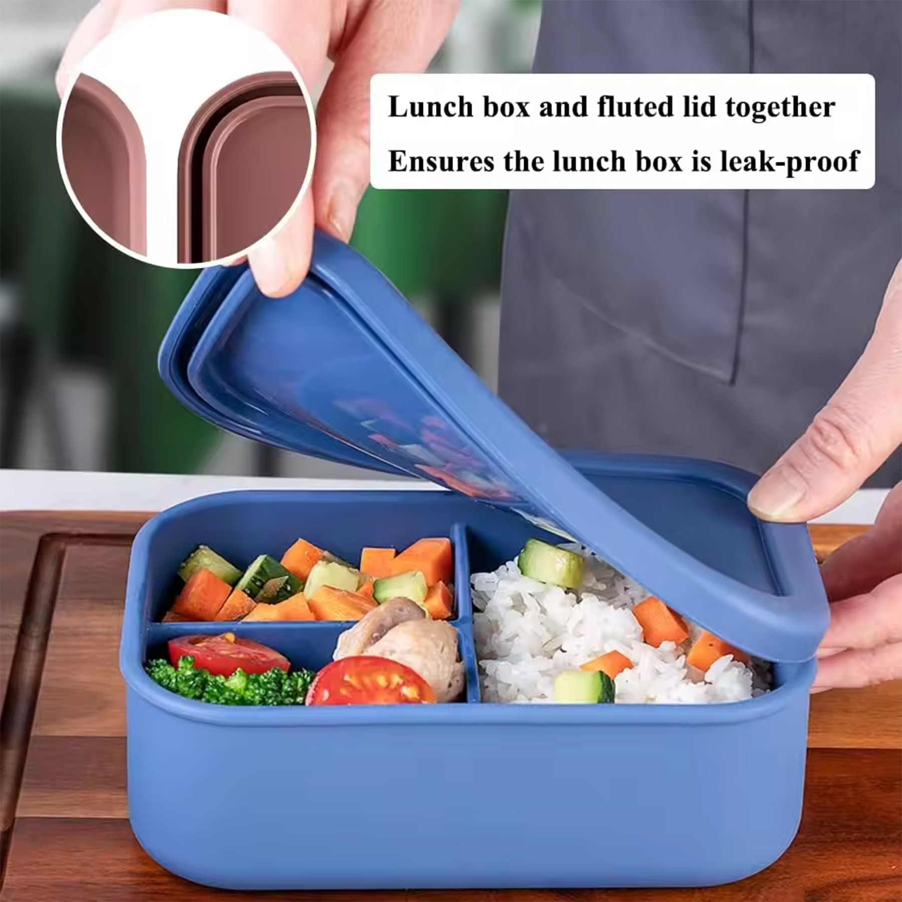3-Compartment Silicone Lunch Box Lunch Container 3
