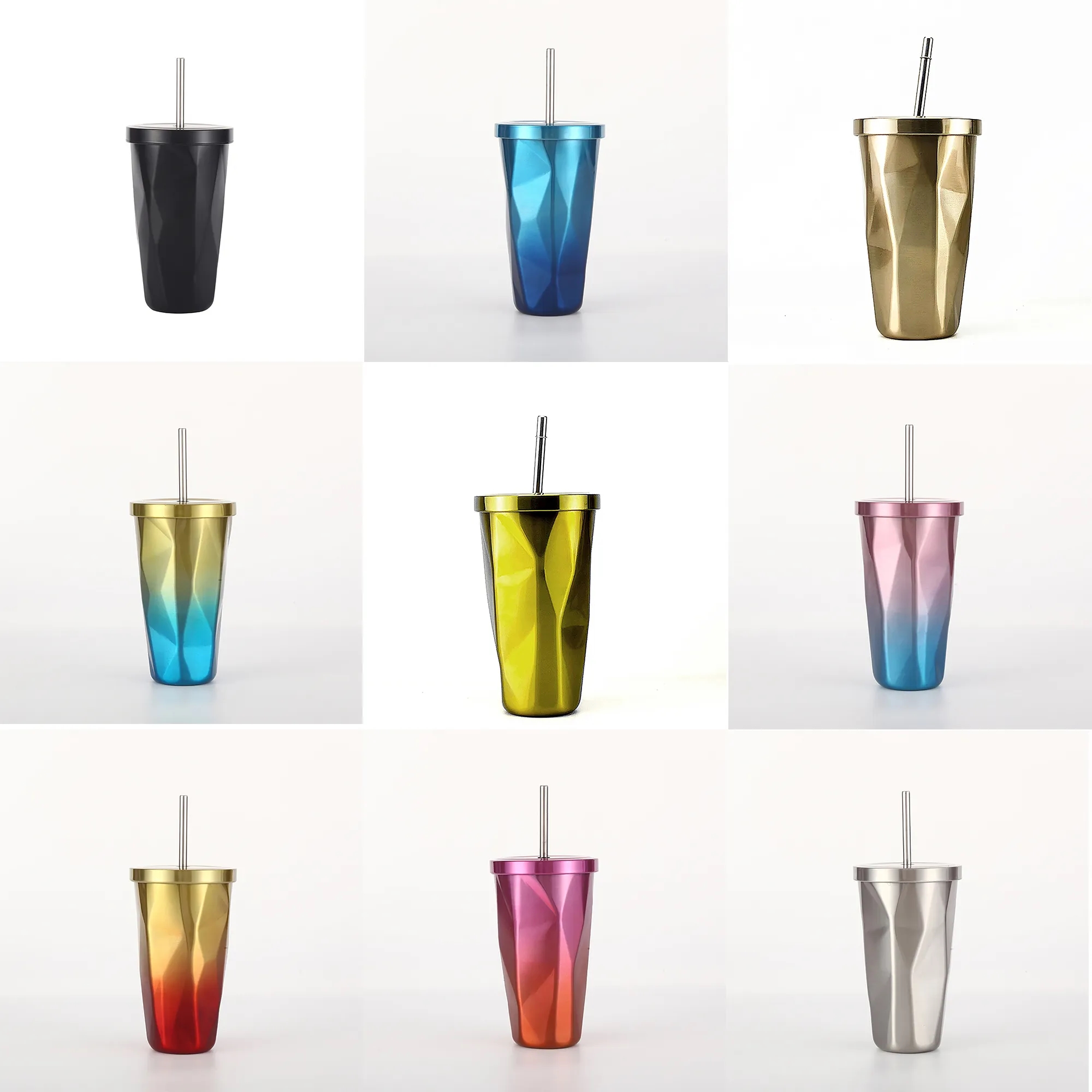 16 oz Lid and Straw Irregular Diamond Drinking Travel Mug 2