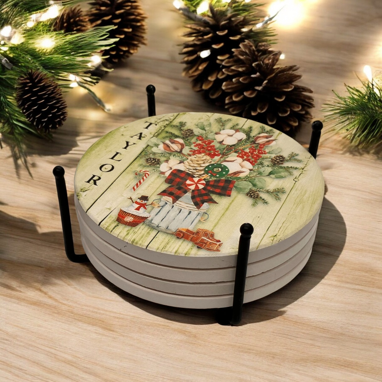 Heavy Duty 4 Ball Post Metal 4 Coaster Holder Sets 5