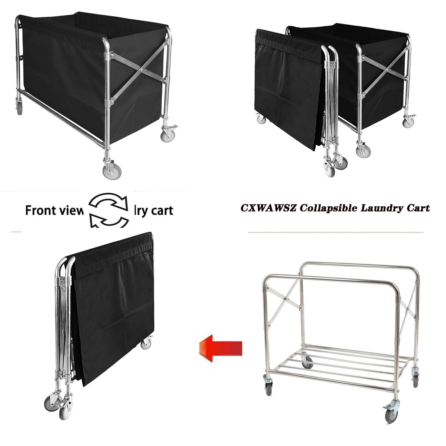 Foldable Stainless Steel Laundry Cart w/ Swivel Wheels 4