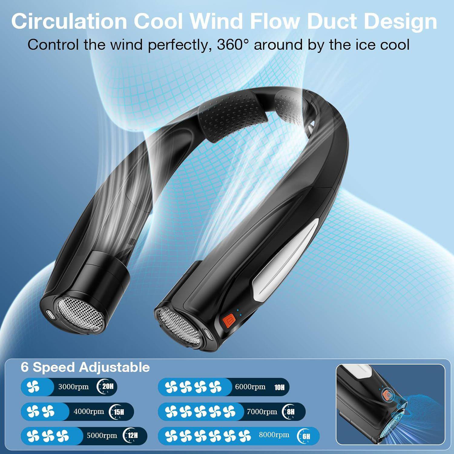 Rechargeable Hands Free 6-Speed Wearable Neck Fan 5