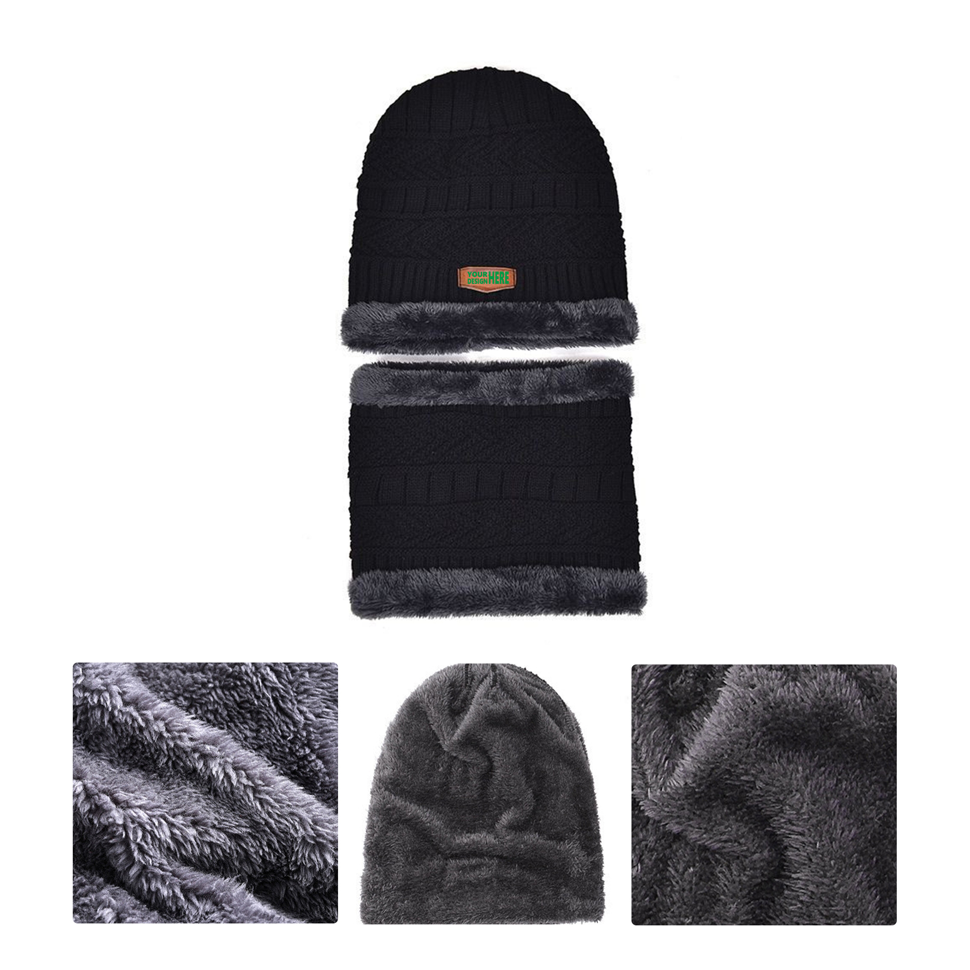 MOQ50 Winter Knit Beanie Warm Fleece Lined Hat Customization 2