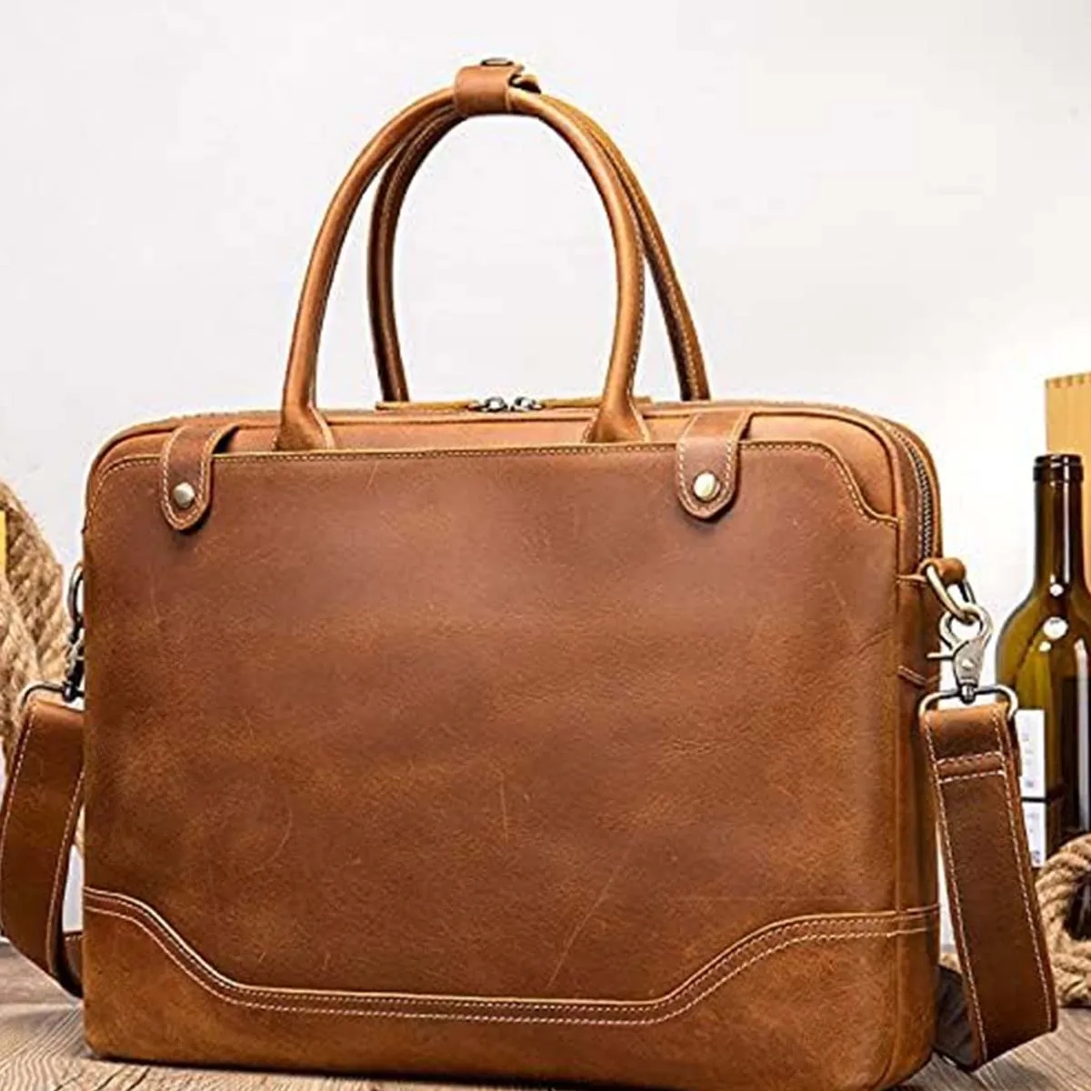 15.6 Inch Laptop Genuine Leather Men's Handbag Briefcase 5